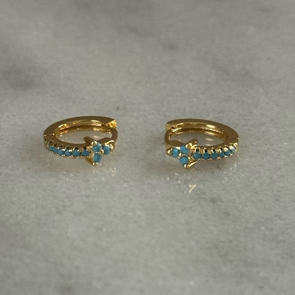 Modest Lu Jewelry - New Stock! Gold Turquoise Pave Huggie Hoop Flower Earrings 

Brand New